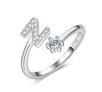 CRYSLOVE Adjustable Initial Letter Ring for Women Girls 925 Sterling Silver A-Z Stackable Alphabet Rings Bridesmaid Gift