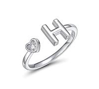 CRYSLOVE Adjustable Initial Rings for Women Girls 925 Sterling Silver Stacking Initial Letter Heart Zircon Alphabet A to Z Adjustable Open Rings,Great Gift for Women Teens