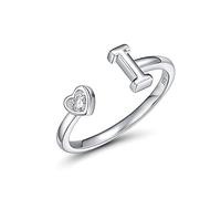 CRYSLOVE Adjustable Initial Rings for Women Girls 925 Sterling Silver Stacking Initial Letter Heart Zircon Alphabet A to Z Adjustable Open Rings,Great Gift for Women Teens