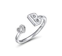 CRYSLOVE Adjustable Initial Rings for Women Girls 925 Sterling Silver Stacking Initial Letter Heart Zircon Alphabet A to Z Adjustable Open Rings,Great Gift for Women Teens