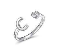 CRYSLOVE Adjustable Initial Rings for Women Girls 925 Sterling Silver Stacking Initial Letter Heart Zircon Alphabet A to Z Adjustable Open Rings,Great Gift for Women Teens