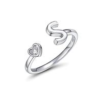 CRYSLOVE Adjustable Initial Rings for Women Girls 925 Sterling Silver Stacking Initial Letter Heart Zircon Alphabet A to Z Adjustable Open Rings,Great Gift for Women Teens