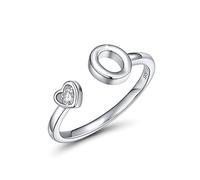CRYSLOVE Adjustable Initial Rings for Women Girls 925 Sterling Silver Stacking Initial Letter Heart Zircon Alphabet A to Z Adjustable Open Rings,Great Gift for Women Teens