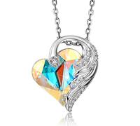 CRYSLOVE Love Heart Pendant Necklaces for Women 18K White Gold Angel Wing Crystals April Birthstone Jewelry Gifts for Party/Anniversary/Birthday