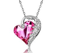 CRYSLOVE Love Heart Pendant Necklaces for Women 18K White Gold Angel Wing Crystals October Birthstone Jewelry Gifts for Party/Anniversary/Birthday