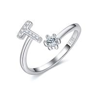 CRYSLOVE Mother's Day Gifts Adjustable Initial Letter Ring for Women Girls 925 Sterling Silver A-Z Stackable Alphabet Rings Bridesmaid Gift