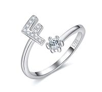 CRYSLOVE Mother's Day Gifts Adjustable Initial Letter Ring for Women Girls 925 Sterling Silver A-Z Stackable Alphabet Rings Bridesmaid Gift