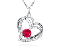 CRYSLOVE Mothers Day Gifts Heart Birthstone Necklace 925 Sterling Silver White Gold Plated I Love You to the Moon and Back Love Heart Pendant Jewelry Gifts for Women Mum Her Wife Girlfriend
