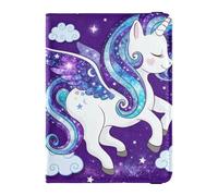 Crysstal Unicorns with Snowflakes Leather Passport Holder for Travel Secure Hidden Passport Covers for Women Business Trip, Galaxy Pegasus with Starry Wings, One Size, Fashion