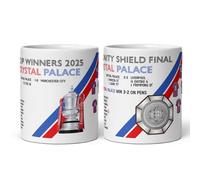 Crysta l Palace Set of 2 Mugs. Celebrating the Cup Winners and Community Shield 2025. Winner Mug Cups, Team info Design e. eze
