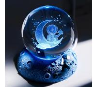 Crystal 3D Astronaut and Moon 2.36in Ball Figurine Gifts for Him Son, Glass Art for Room with Space Light Base, Keepsakes for Astronomy Lovers Home Ornaments Paperweight