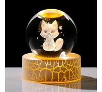 Crystal 3D Cat 2.36in Ball Gifts for Women Glass Cartoon Cat Themed Sphere Presents for Her Lovely Kitten with Warm Lights Paperweight for Animal Lovers Girls Daughter Birthday Ornament for Home