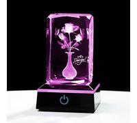 Crystal 3D Rose Flower with LED Light Base I Love You Ornament Gifts for Wife Girlfriend Mum Romantic Presents for Her Anniversary Mother's Day Valentine's Day Paperweight