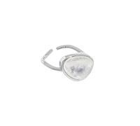 Crystal 925 Sterling Silver Adjustable Open Ring for Women Girls Expandable Moonstone Statement Wave Band Finger Rings Comfort Fit Dainty Engagement Wedding Birthday Jewelry Gift, Metal, Cubic