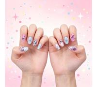 Crystal Accent Manicure Tips Set with Ribbon and Star Art, False Nails Set for Daily Wear Looks, Easier At Home Changes and Event Use False Nails Pastel Manicure Ribbon Accent Music Note Crystal Tabs