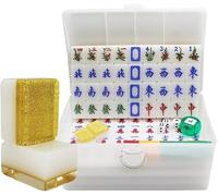 Crystal Acrylic Chinese Mahjong Set - Gold 40# Travel & Household Portable Game Tiles for Multiplayer Party Entertainment Idea