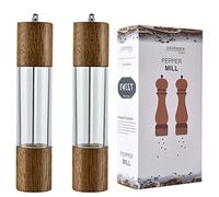 Crystal Acrylic&Wooden Salt and Pepper Grinder Shaker with Tray Combo Set,Wood and Acrylic Mills, Adjustable Coarseness Ceramic Core Grinder (No Tray, 8inch)