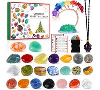 Crystal Advent Calendar 2025, 24 Surprises With Chakra Crystal Tree, 23 Natural Rock And Gemstones For Learning, Collecting, Christmas Advent Calendar Gift For Women Men Kids Geology Enthusiasts