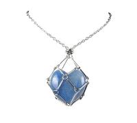 Crystal Agate Heart Pendant with Metal Mesh Cage Amethyst Carved Heart Drop Pendant for DIY Necklace Jewelry Making(Blue Aventurine)