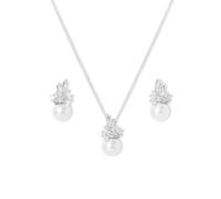 Crystal Allure CZ and Imitation Pearl Necklace And Earrings Set - J79131