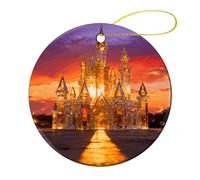 Crystal Amber Castle Christmas Tree Ornaments Ceramic Xmas Round Pendant Keepsake Gift for Xmas Tree Winter Holiday Hanging Ornament for Women Men 2.8 Inch 2 Pcs