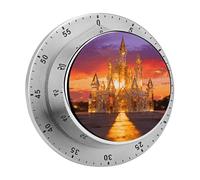 Crystal Amber Castle Kitchen Timer Visual Timer for Cooking 60 Minute Wind Up Timers Stainless Steel Manual Magnetic Countdown Visual Mechanical Timers Cooking Clock with Loud Alarm