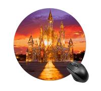 Crystal Amber Castle Round Mouse Pads Non-Slip Rubber Base Mouse Mat Cute Mousepad Funny Computer Desk Accessories for Office Home Gaming Work 7.8 X7.8 Inch