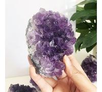 Crystal Amethyst Block Ornaments Home Office Desktop Cluster with Stand,Purple,400~500g