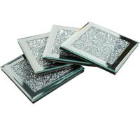 Crystal and Mirror Coaster Set, 4 Pieces, 10 x 10 cm, Silver Glitter Crushed Diamond, Silver Coaster Set for Kitchen Decor, Restaurant, Dining Table Bar - Home, Kitchen and Restaurant Decor