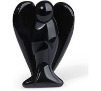 Crystal Angel Figurine - Gemstone Guardian Ornament for Spiritual & Positive Energy - Reiki Stone for Men & Women - Natural Healing Power Pocket Guardian Angels - 3 inch (Obsidian)