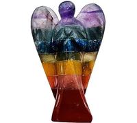 Crystal Angel Figurine - Gemstone Guardian Ornament for Spiritual & Positive Energy - Reiki Stone for Men & Women - Natural Healing Power Pocket Guardian Angels - 3 inch (Seven chakra)