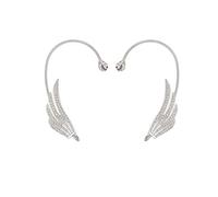Crystal Angel Wing Ear Cuff Earrings for Women Sparkling Silver Geometric Rhinestone Non Piercing Clip On Earrings Dainty Bride Bridesmaid Jewelry, L, Zinc, No Gemstone
