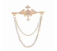 Crystal Angel Wings Brooch Vintage Rhinestone Cross Flower Lapel Pin Coat Corsage Suit Skirt Studs Badge Accessories for Women Men (Gold)