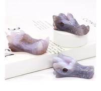 Crystal Animal Statue Crafts Home Decoration Fish, owl swan Head Penguin, Gray Agate geode Carving (Color : Dragon Skull, Size 1pcs) Gemstone Stone