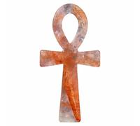 Crystal Ankh Cross Decor 10cm Polished Stone Egyptian Symbol Figurine for Home Altar Shelf Desk Red Hematoid Quartz Yellow Hematoid Quartz Citrine Gift (Red Hematoid Quartz)