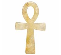 Crystal Ankh Cross Decor 10cm Polished Stone Egyptian Symbol Figurine for Home Altar Shelf Desk Red Hematoid Quartz Yellow Hematoid Quartz Citrine Gift (Yellow Hematoid Quartz)