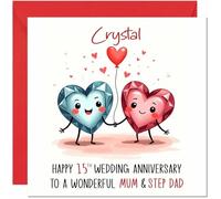 Crystal Anniversary Card for Mum & Step Dad - 15th Wedding Anniversary Cards for Step-Dad & Mum Cute Anniversaries Greeting Cards