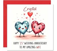 Crystal Anniversary Card for Wife - 15th Wedding Anniversary Cards for Wife from Husband Cute Anniversaries Greeting Cards