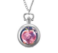 Crystal Apples Vintage Pocket Watch Alloy Pendant Watches Necklace Gift for Men Women Silver-Style