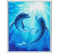 CRYSTAL ART Diamond Painting Kit with White Frame 21x25cm - Dolphins