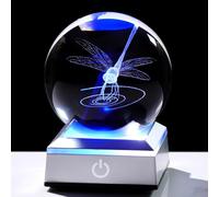 Crystal Ball 3D Dragonfly with LED Colorful Base, 3.15" Animal Glass Animal Insect, Dragonfly Gifts for Women Mom for Birthday Christmas Office Home Decor