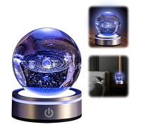 Crystal Ball, 3D Solar System Crystal Ball Model Light with Led Base 3.15" (80 mm), 6 Colors Night Light with Gift Bags and Cards for Home Decorative Ornament Space Gifts