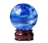 Crystal Ball Blue Smelting Quartz Gemston Sphere with Stand Crystals Stone Polished Divination for Balancing,80mm