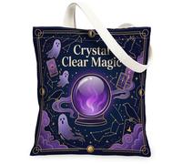Crystal Ball Canvas Tote Bag, Fanciful Mystical Ghost Raven Halloween Violet Aesthetic Tote Bag 13x15 Inch, Purple, 13x15 Inch