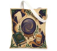Crystal Ball Canvas Tote Bag for Women, Mystical Fantasy Potion Bottle Spellbook Fall Blue Grocery Bags Ideas for Family Friends Colleagues Reading Loves 13x15 Inch