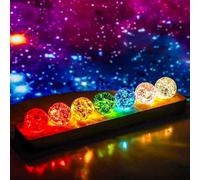 Crystal Ball Chakra Crystals, 7 Color 40mm Crystal Light Globe Ornaments for Home Decor Ice Cracking Balls with Led Wooden Stand for Bathroom Night Light Art Accessories Autumn Decorations & Gitfs