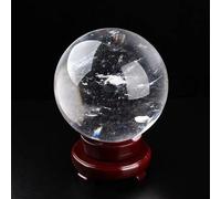 Crystal Ball Decor Smelting Quartz Balls White Sphere with Wooden Stand Clear Gaze Fortune Telling for Divination,12cm/4.7in