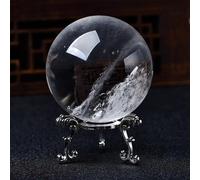 Crystal Ball Decorative Sphere with Silver Base, Natural Healing White Crystals, Feng Shui Ornament for Home Art Decor