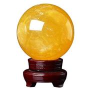 Crystal Ball, Decorative with Wooden Stand for Photography Office Decoration,Yellow ball-17cm