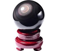 Crystal Ball Figurine,Obsidian Gemstone Sphere with Rainbow Eye, Divnation Feng Shui Quartz for Decor and,Home,9cm/3.5in Gemstone Stone